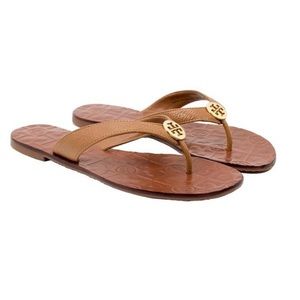Tory Burch tan Thora logo sandals